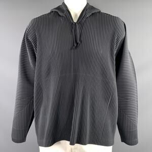 ISSEY MIYAKE Size L Grey Pleated Polyester Hooded Pullover